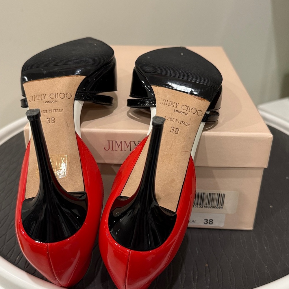 Rare to find Jimmy Choo Black, Red,& White Patent Leather Pumps, Sz 38 - Picture 3 of 8